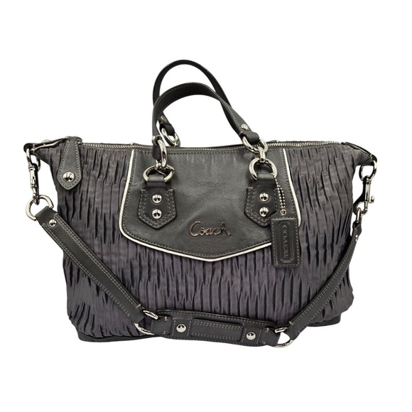 Coach Ashley Gathered Satin Satchel‎ Bag  Gray - Picture 1 of 9